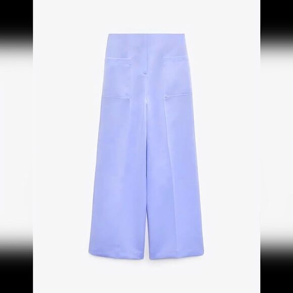 NWT Zara Light Purple/blue Satin Effect Wide Leg Pants Size Medium - Picture 1 of 12